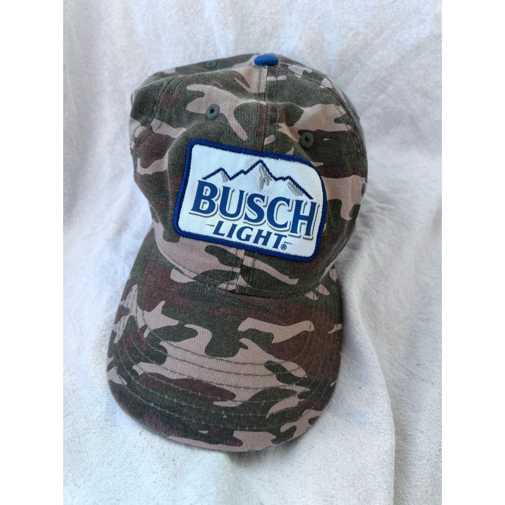Gorpcore Mens Busch Light Camo Baseball Hat OSFM Green Brown